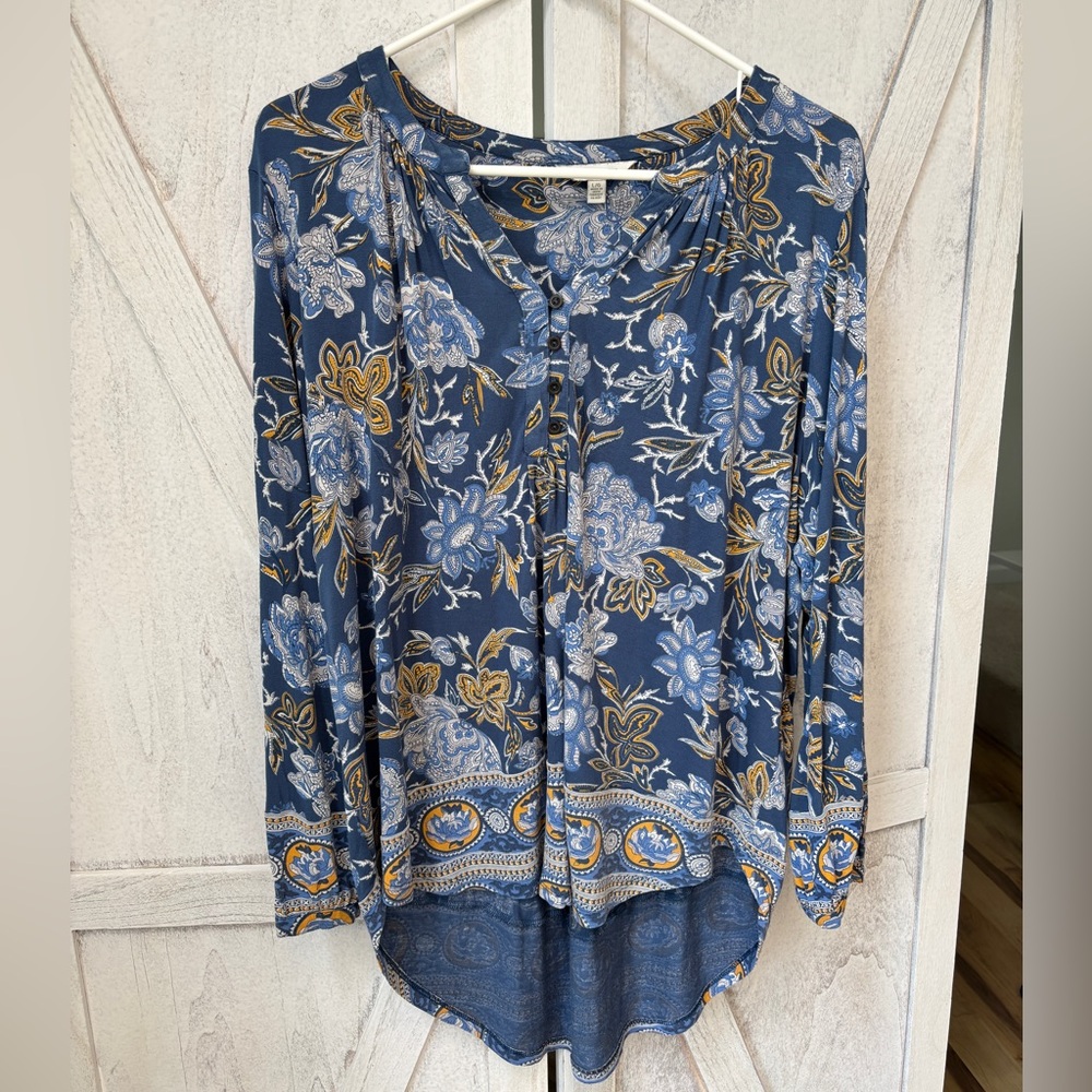 Lucky Brand Floral Top Women’s Large Blue - Picture 2 of 8